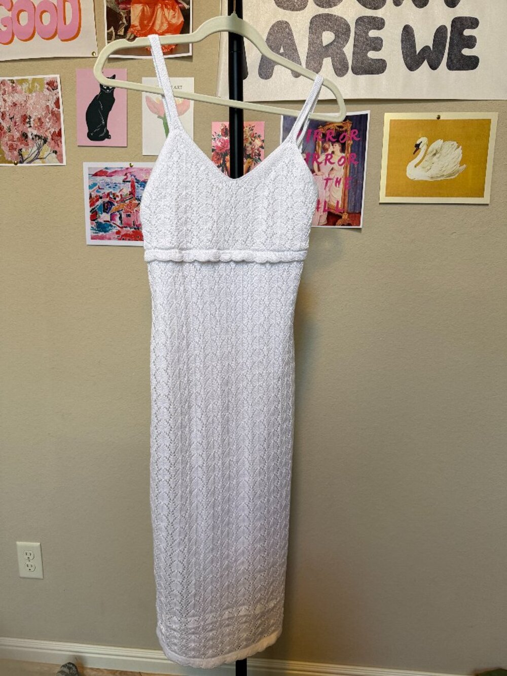 525 America Pointelle Crochet Knit Midi Dress White XS NWT Revolve